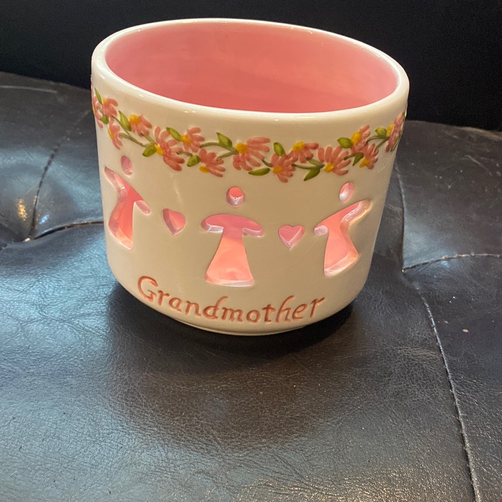 Pink and White Grandmother Ceramic Candle Holder